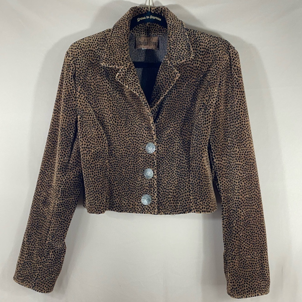 VINTAGE Painted Pony Cheetah Print Long Sleeve Crop Fit Button Front Blazer